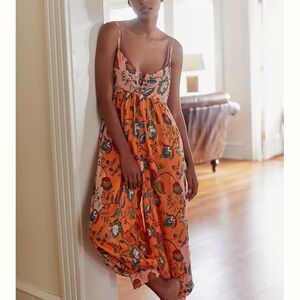 Anthropologie Orange Floral Jumpsuit Romper